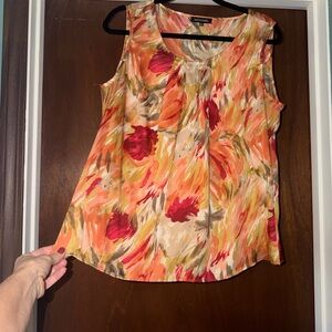Large Notations Sleeveless Floral Print Camisole - Orange, Red, Cream